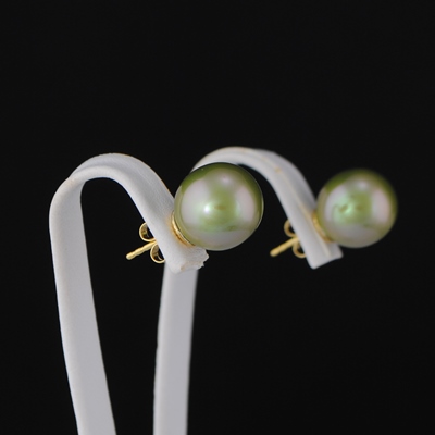 Boucle d'oreille Grosse Perle Vert Kaki